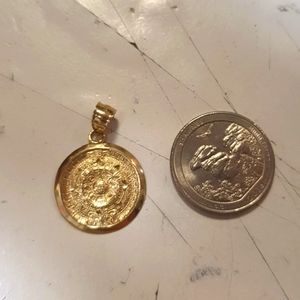 10kt Gold Aztec Calendar Charm Pendant